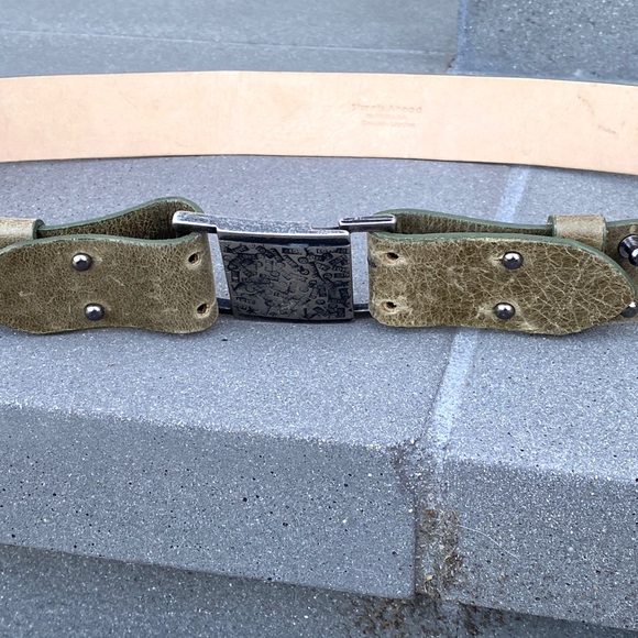 STREETS AHEAD leather belt unique green silver Love Buckle embossed hip waist L - Picture 7 of 14